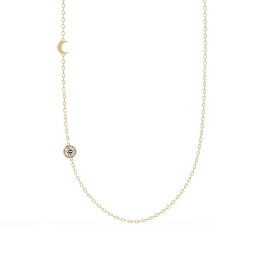 Small Solitaire With Moon Charm Necklace