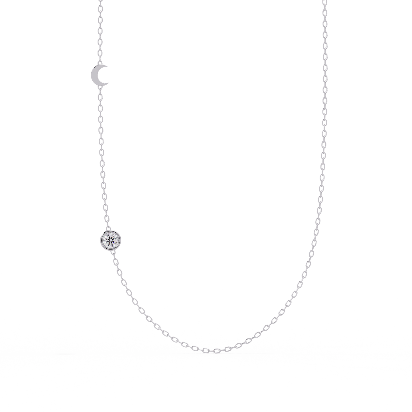 Small Solitaire With Moon Charm Necklace