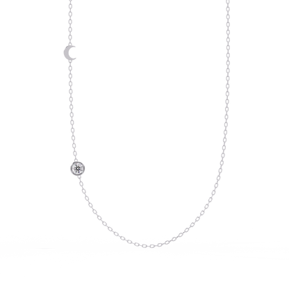Small Solitaire With Moon Charm Necklace