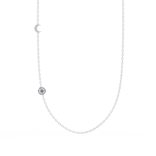 Small Solitaire With Moon Charm Necklace