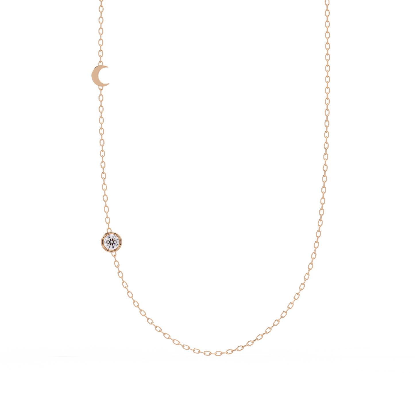 Small Solitaire With Moon Charm Necklace