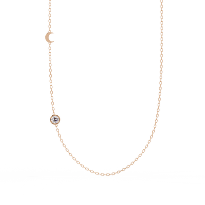 Small Solitaire With Moon Charm Necklace