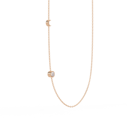 Small Solitaire With Moon Charm Necklace