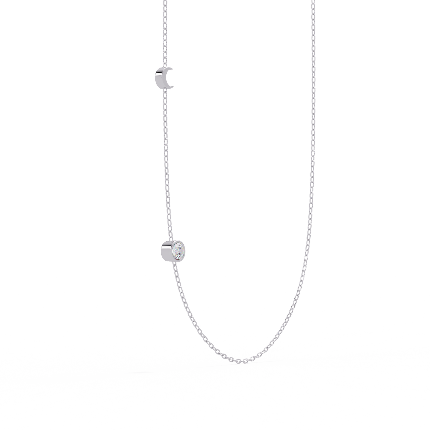 Small Solitaire With Moon Charm Necklace