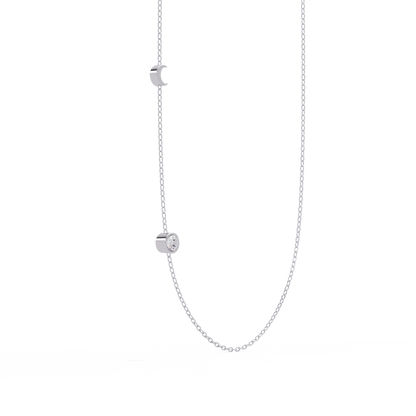 Small Solitaire With Moon Charm Necklace