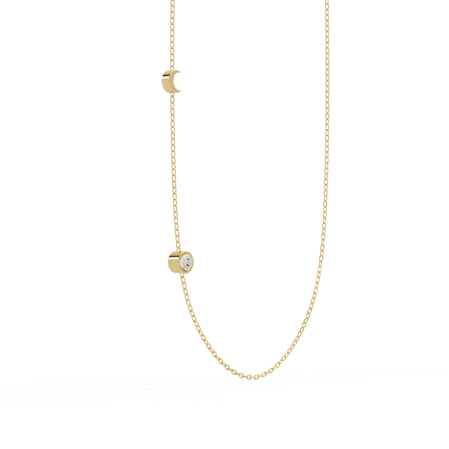 Small Solitaire With Moon Charm Necklace