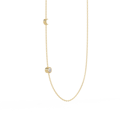 Small Solitaire With Moon Charm Necklace