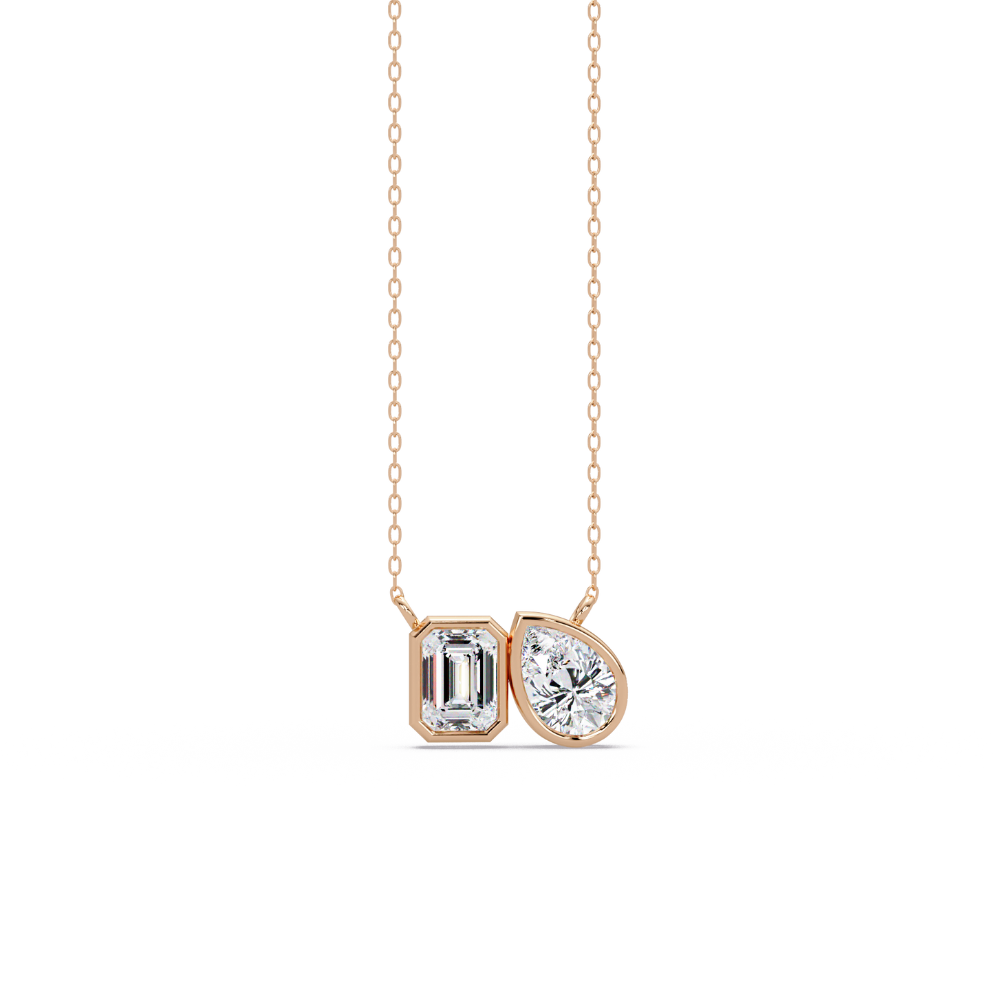 Emerald and Pear Toi et Moi Bezel-Set Necklace