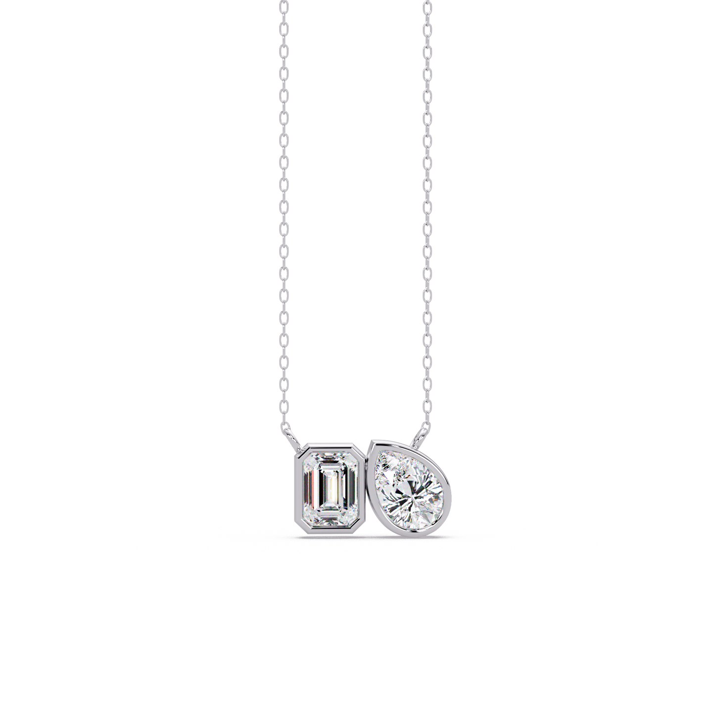 Emerald and Pear Toi et Moi Bezel-Set Necklace