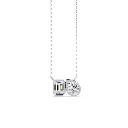 Emerald and Pear Toi et Moi Bezel-Set Necklace