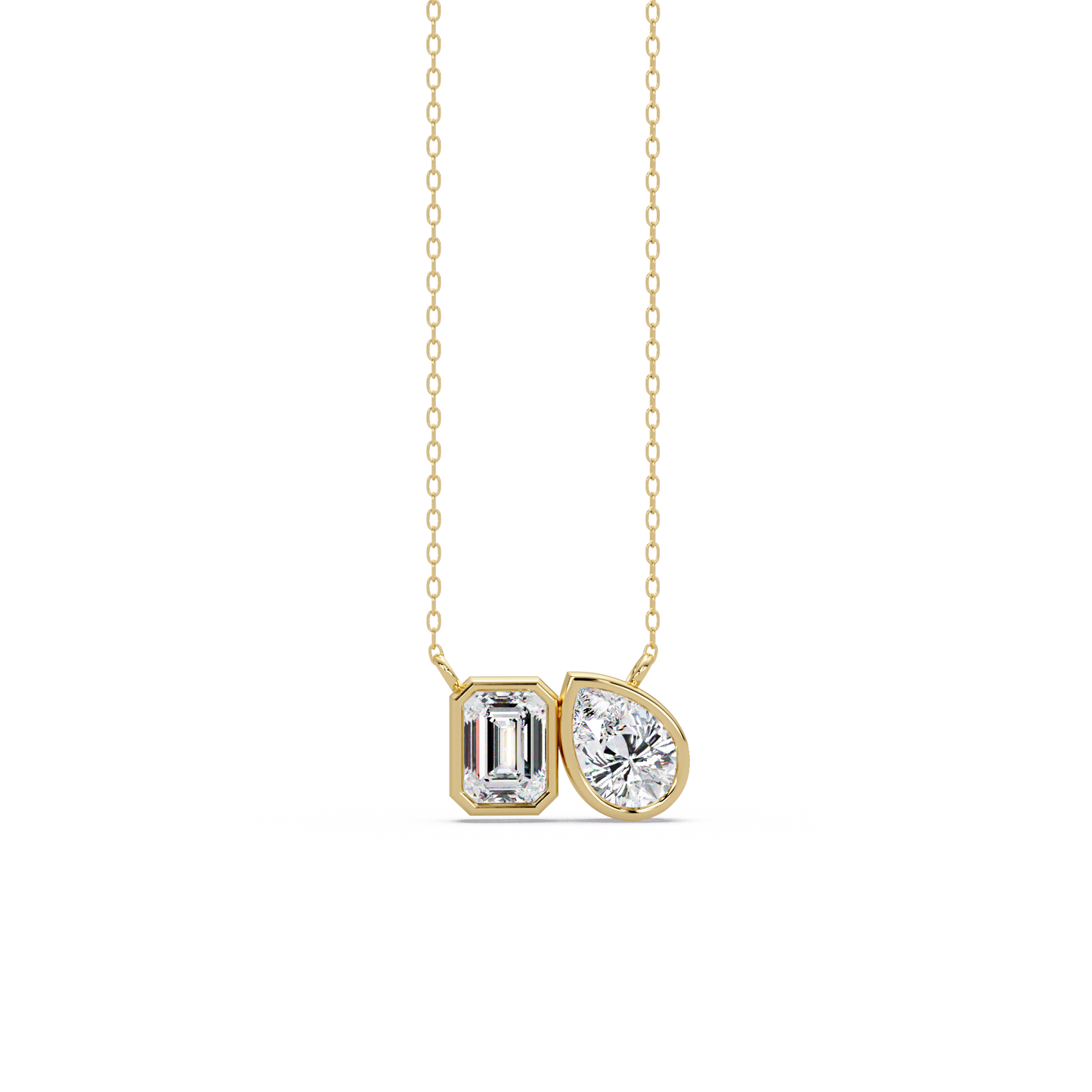 Emerald and Pear Toi et Moi Bezel-Set Necklace
