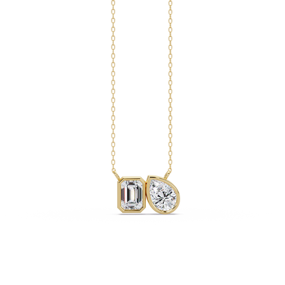 Emerald and Pear Toi et Moi Bezel-Set Necklace