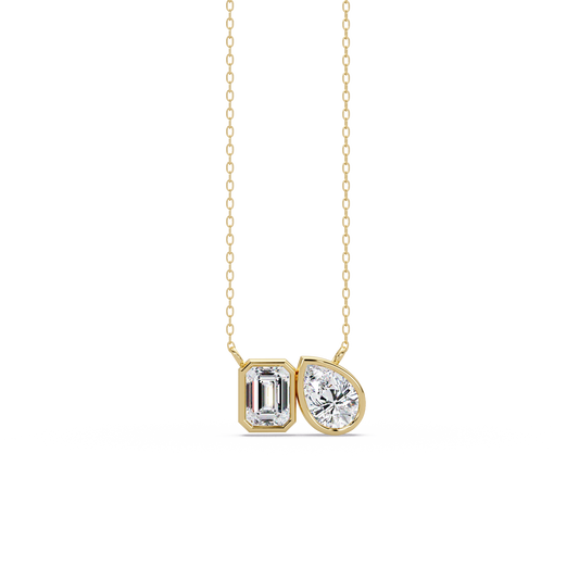 Emerald and Pear Toi et Moi Bezel-Set Necklace