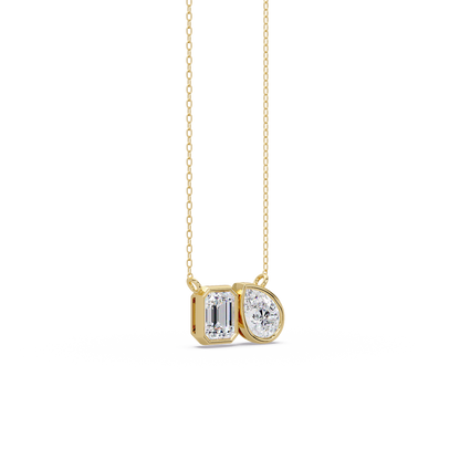 Emerald and Pear Toi et Moi Bezel-Set Necklace