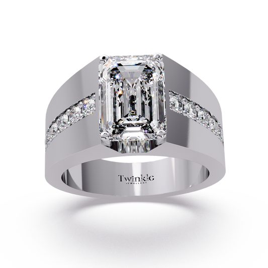 6 CT Emerald Cut Lab Diamond Men's Ring