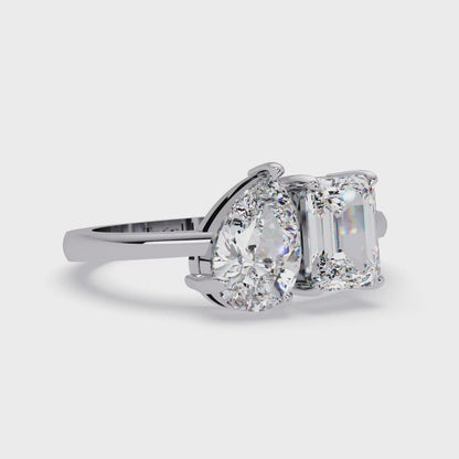 1.8 CT Emerald and Pear Lab Diamond Ring