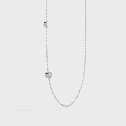 Small Solitaire With Moon Charm Necklace