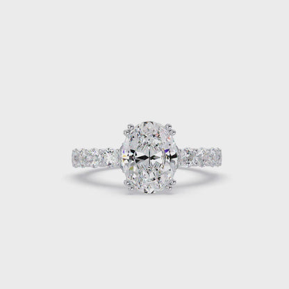 3.40 CT Oval Cut Ring With Round Diamond in Pave Setting