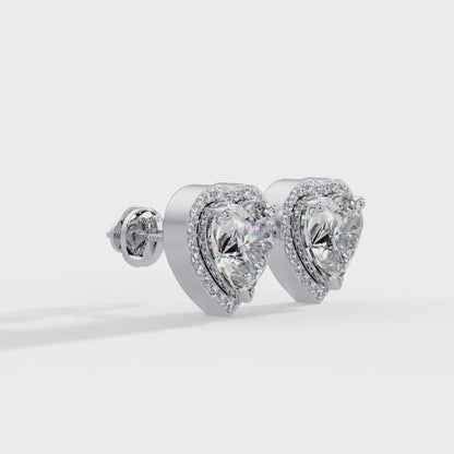 2.35 CT Heart Shaped halo Lab Diamond Stud Earring
