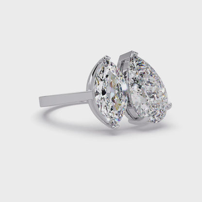 3 CT Marquise & Pear Cut Diamond Two Stone Ring